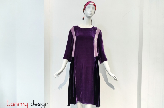 Velvet dress mixed with 3 colors- VALENTINA